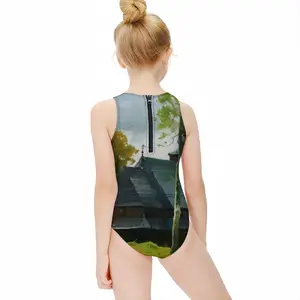 The Ancient Church In The Carpathians Kids One Piece Swimsuit (Black)