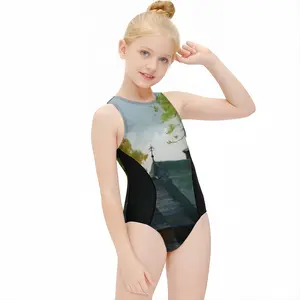 The Ancient Church In The Carpathians Kids One Piece Swimsuit (Black)