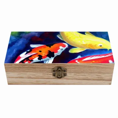 Koi Fish In The Pond Wooden Storage Box