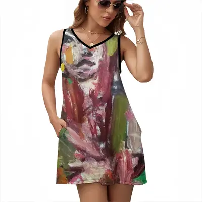 Leaf Pile Sleeveless Frock With Pocket