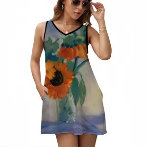 Sunflowers Sleeveless Frock With Pocket