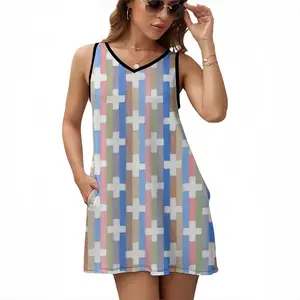 White Crosses Sleeveless Frock With Pocket