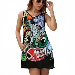 Two-Faced Demon Sleeveless Frock With Pocket