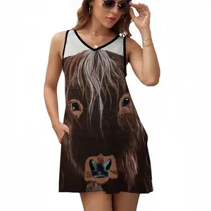 Bull - Red Bull Taurus Animals Buffalo Wild Sleeveless Frock With Pocket