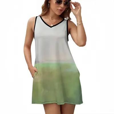 Where The Grass Is Always Green Sleeveless Frock With Pocket