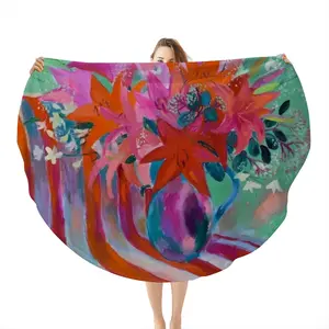 Lilies In A Vase Flannel Blanket (Round)