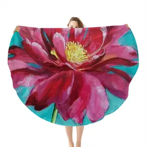 Bright Pink Peony Flower Acrylic Flannel Blanket (Round)