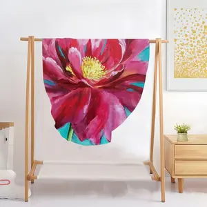 Bright Pink Peony Flower Acrylic Flannel Blanket (Round)