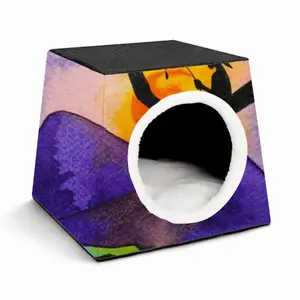 The Moon Fisher - Watercolor Kids Children Fisher Purple Moon Mountain View Landscape Pet Kennel