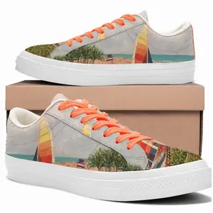 Men Sailboat On Miami Beach Low Top Canvas Shoes