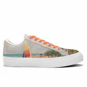 Men Sailboat On Miami Beach Low Top Canvas Shoes