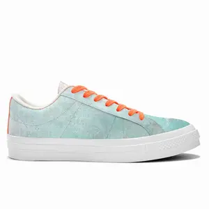 Men Turquoise Blue Window Low Top Canvas Shoes