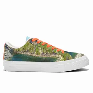 Men Landscape Mountain Lake Signed Low Top Canvas Shoes