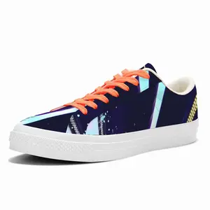 Men His Zipper Is Open Bright Blue Low Top Canvas Shoes