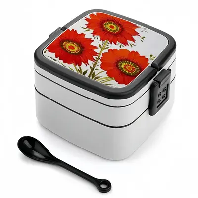 Three Red Flowers Double Layer Bento Box