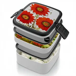 Three Red Flowers Double Layer Bento Box