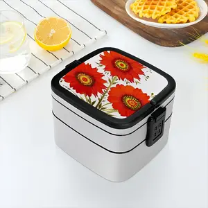 Three Red Flowers Double Layer Bento Box