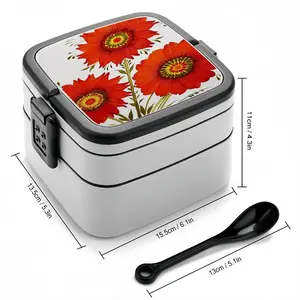 Three Red Flowers Double Layer Bento Box