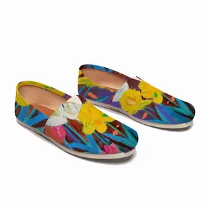 Men Yellow And White Tulips Flat Shoes