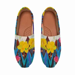 Men Yellow And White Tulips Flat Shoes