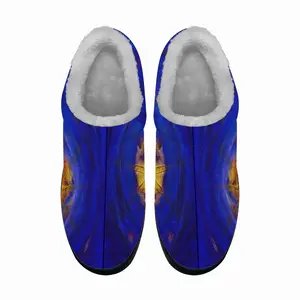 Men Centrifugal Blue Circles Attached Yellow Cotton Slippers