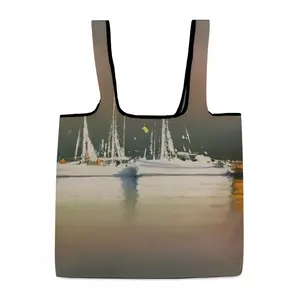 Sailboats Anchored At Sunset Foldable Tote Bag