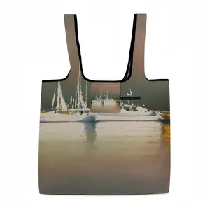 Sailboats Anchored At Sunset Foldable Tote Bag