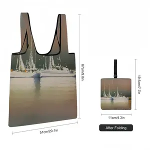 Sailboats Anchored At Sunset Foldable Tote Bag