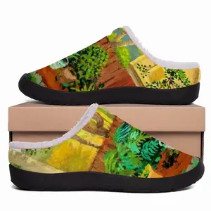 Men Backyard Garden With Yellow House Cotton Slippers