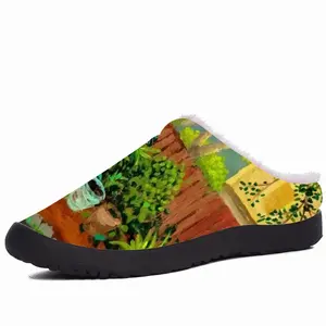 Men Backyard Garden With Yellow House Cotton Slippers