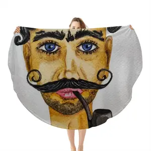 Ataman - Watercolor Man Cossack People Mustache Flannel Blanket (Round)