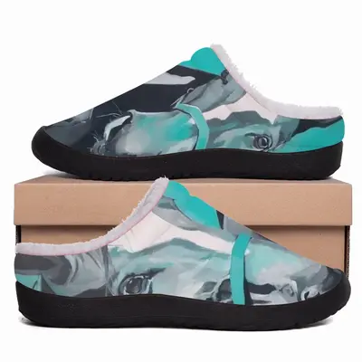 Men Two Turquoise Horses Cotton Slippers