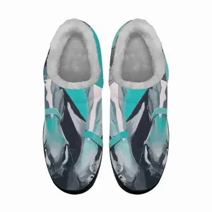 Men Two Turquoise Horses Cotton Slippers