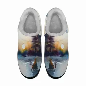 Men Sunset In The Winter Forest Cotton Slippers