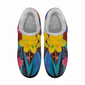 Men Yellow And White Tulips Cotton Slippers