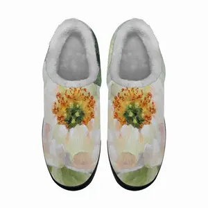 Men White Peony Cotton Slippers