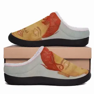 Men Coffee Time - Watercolor Orange Girl People Blue Drinks Nonalcoholic Cotton Slippers