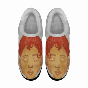 Men Coffee Time - Watercolor Orange Girl People Blue Drinks Nonalcoholic Cotton Slippers