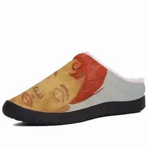 Men Coffee Time - Watercolor Orange Girl People Blue Drinks Nonalcoholic Cotton Slippers