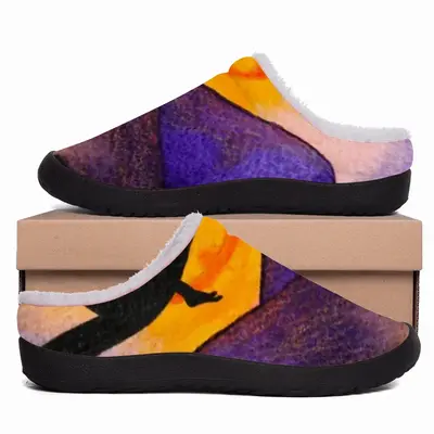 Men The Moon Fisher - Watercolor Kids Children Fisher Purple Moon Mountain View Landscape Cotton Slippers