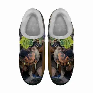 Men Sunny Ceramic Tableware And Leaves Still Life Cotton Slippers