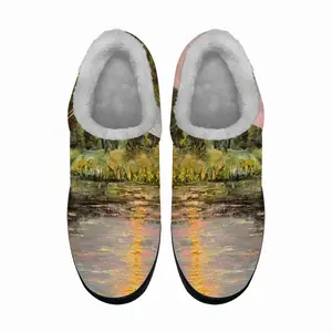 Men Sunset Pond With Sun Reflection Landscape Cotton Slippers