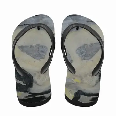 Men Bird In Silver And Black Flip Flop Slippers