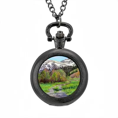 Impressionist Snow Mountains Pocket Watch