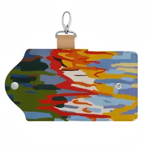 Reflections Of Boats In Water 3 Leather Key Bag