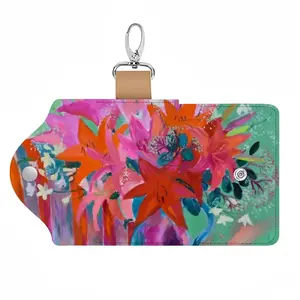 Lilies In A Vase Leather Key Bag