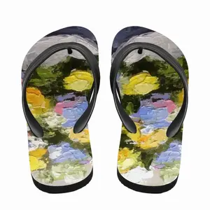 Men Yellow And Blue Flowers Flip Flop Slippers