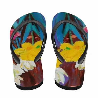 Men Yellow And White Tulips Flip Flop Slippers