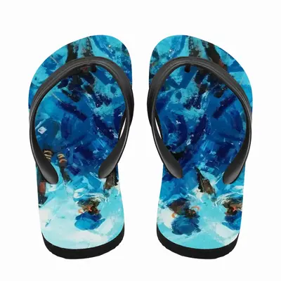 Men Women In Blue Flip Flop Slippers