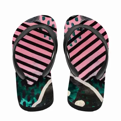 Men Pink Green Black Abstract Flip Flop Slippers